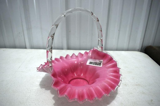 Fenton Cranberry Fluted Handled Basket