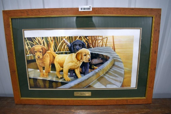 NWTF Framed and Matted Print "Puppy Series " Signed by Sharon Anderson, 33" x 22"