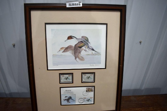 Framed and Matted "First Nation of Italy " Print With Stamps by Michele Dubini, 18" x 22"