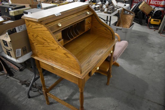 Oak Roll Top Desk with Pigeon Holes 32" x 49"