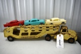 1960's Tonka Auto Transport with 3 Plastic Cars