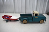 1960's Tonka Step Side Truck with Boat and Matching Trailer