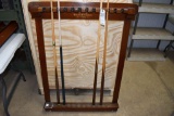 Vintage Brunswick-Balke-Collender Billiards Wall Mount Cue Stick Holder, With Cues believed to