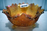 Carnival Glass Footed Bowl With Manufacturing Marks on Bottom