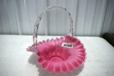 Fenton Cranberry Fluted Handled Basket