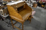 Oak Roll Top Desk with Pigeon Holes 32