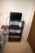 Wooden Shelf, Fern Stand, TV, VCR Player