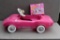 Chev Corvette plastic pedal car with Barbie magic color changing party set