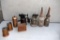 Oil Bottles with Mobil A Oil Top, two gas torches and copper items