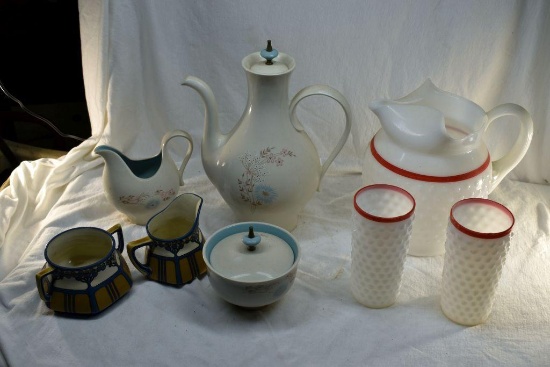 Taylorton dishes, hobnail pitcher and 2 glasses