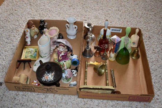 Assortment of bells and figurines 2 boxes