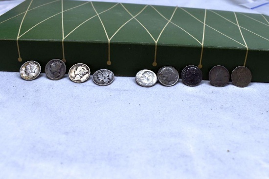 (4) Mercery dimes, (2) Canadian dimes (3) Roosevelt dimes