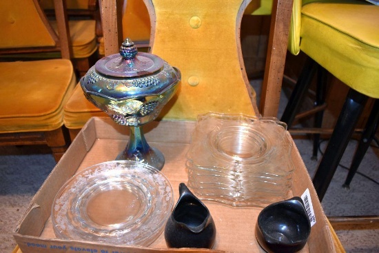 Clear Etched Glass Plates, Carnival Style Dish