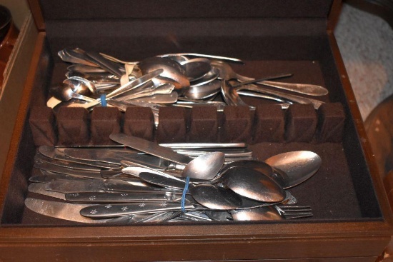 Assortment of flatware with case