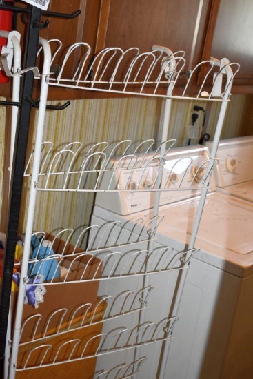 Two Fire Extinguishers, Broom, Assorted cleaning products, coat tree, door hanging shoe racks