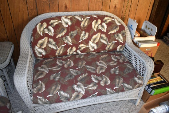 5 Piece Composite Wicker Style Patio Set, Loveseat, Two Rocking Chairs, Two Side Tables