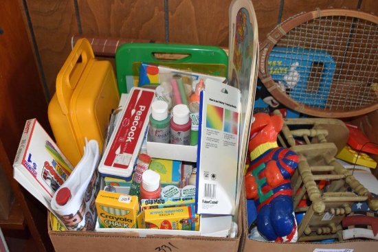 Four Boxes of Assorted children's books, toys, crafts
