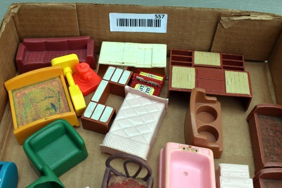 Doll house furniture wooden and plastic