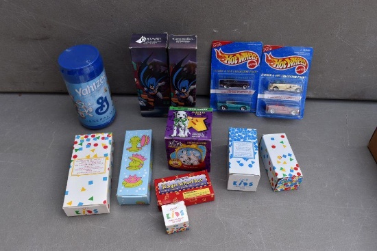 Avon Hot Wheel cars, Batman soap, Cat Women bubble bath, 101 Dalmatians snow dome
