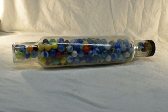Glass rolling pin with marbles