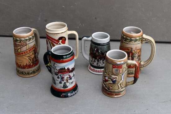 Budweiser, Stroh's and Blatz beer mugs