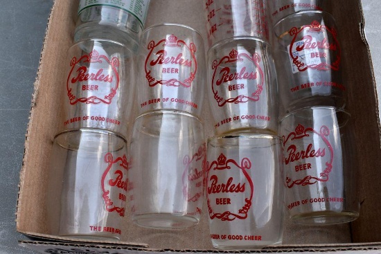 (9) Peerless Beer Glasses and other glasses