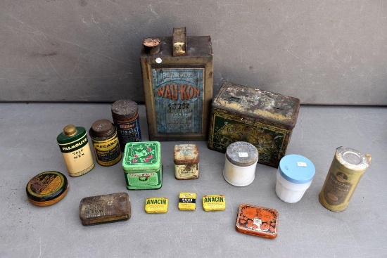 Assortment of old tins, Watkin jars