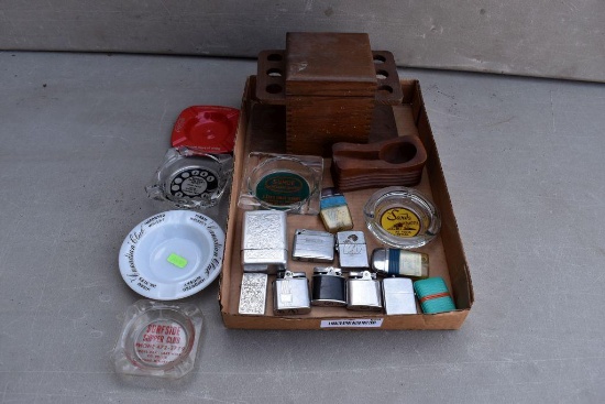 Assortment of Ashtrays, Lights and Pipe Holders