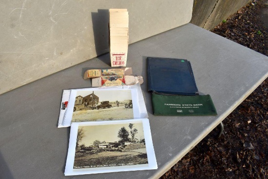 Ice Cream containers, butter boxes, black & white photos