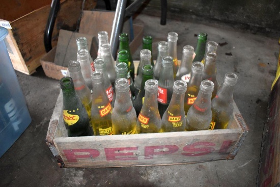 Pepsi wooden case with assorted pop bottles