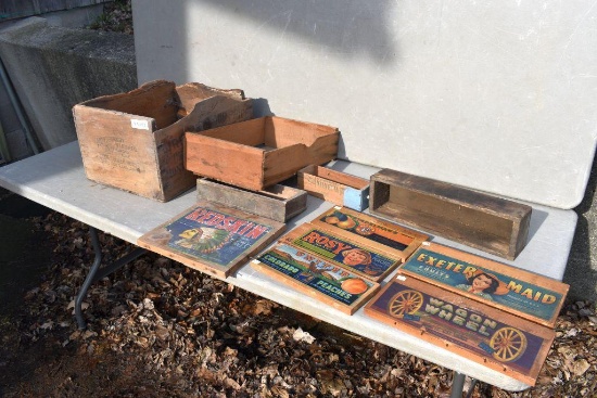 Montgomery Ward wooden box with fruit box label ends