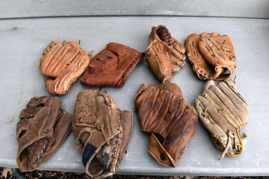 Assortment of vintage baseball gloves