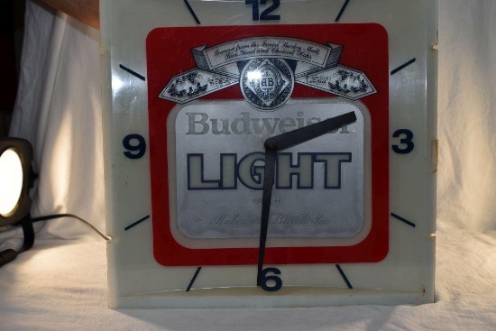 Budweiser Bud Light clock in non working order, 12" x 12"