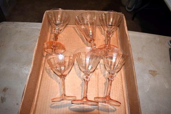 Pink depression stemware