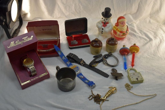 Watches, salt & peppers, vintage Christmas