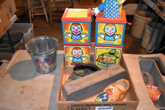 Jack in the Boxes, toy iron and misc.