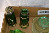 Assortment of green depression glass