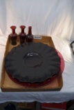 Ruby Red platters, and stemmed vases
