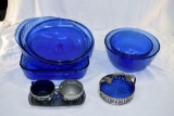 Blue Pyrex dishes and ashtray