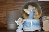 4 Precious Moments Figurines, snow globe, water pitcher