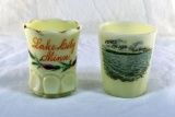 2 Custard glass toothpick holders 1 from Lake City MN and 1 from Waconia MN