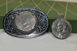 1971 Ike dollar in belt buckle and Ike dollar in a money clip