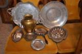Assorted Metal serving pieces and d?cor