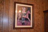 Betty McCaal, boy with rocking horse signed print, framed