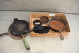 Krumkake iron, cast iron pans, and cast iron ash trays