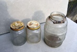 Pickle jar and 2 coffee jars