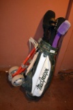 Assorted Golf Clubs with bag and bag carrier