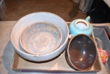 Stoneware bowls and pitcher with damage