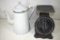 Scale and enamelware coffee pot