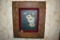 Wooden picture frame with floral painting on canvas